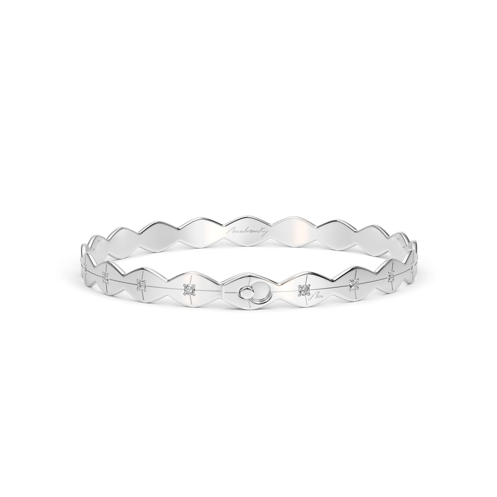 Bratara fixa din aur alb 14 KT cu diamante albe, Infinity