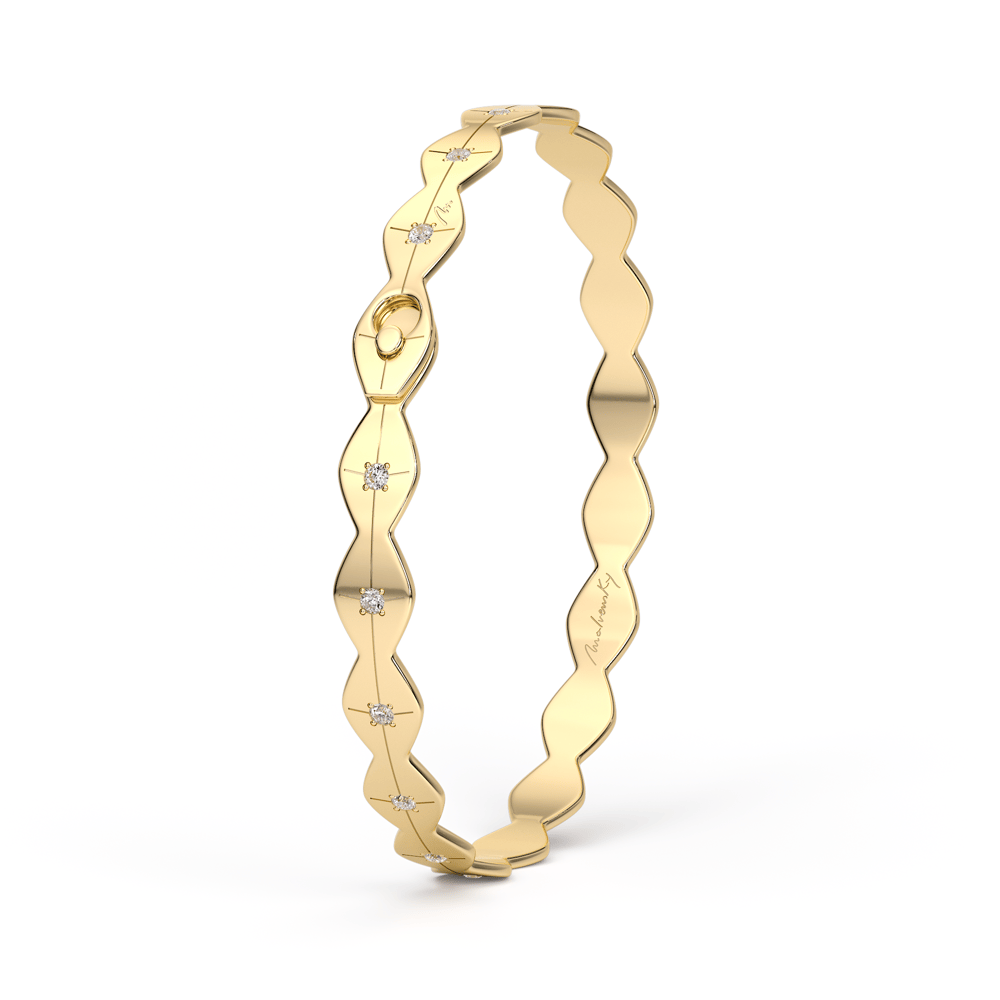 Bratara fixa din aur galben 14 KT cu diamante albe, Infinity