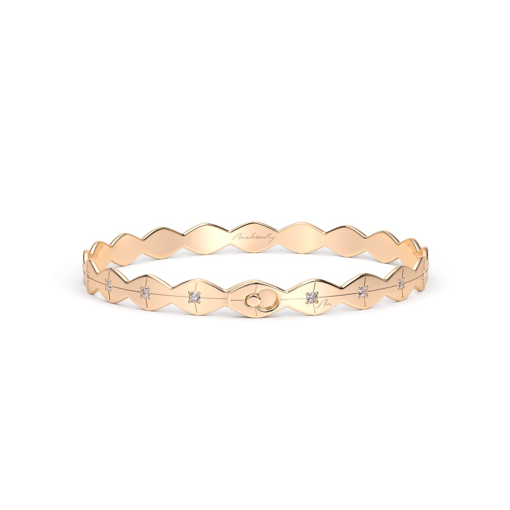 Bratara fixa din aur roz 14 KT cu diamante albe, Infinity