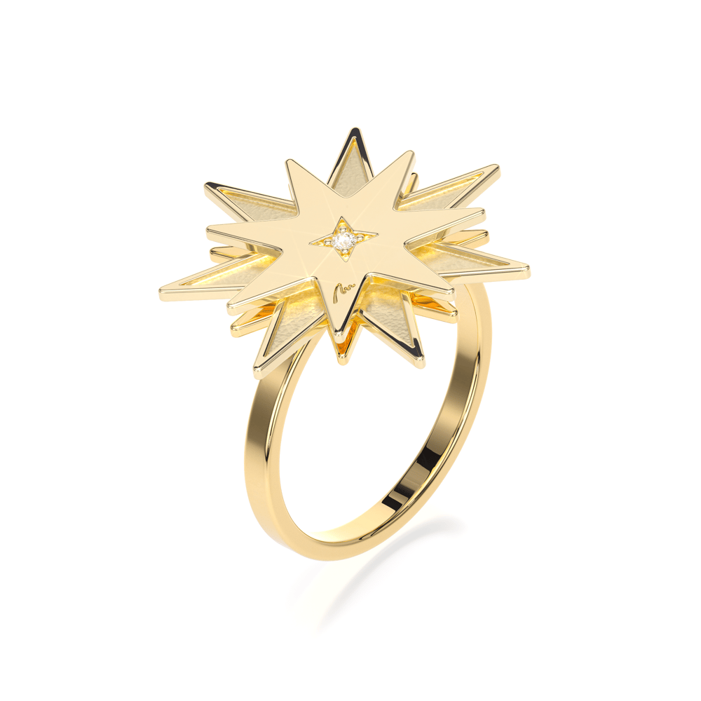 Inel Luceafar, cu diamant alb, din aur galben 14 KT