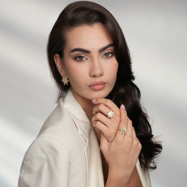 Inel Luceafar, cu diamant alb, din aur galben 14 KT