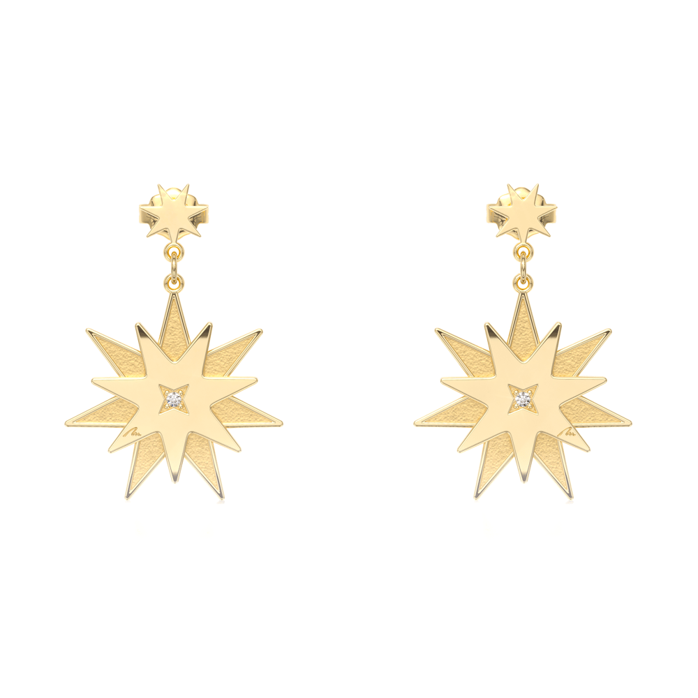 14 KT yellow gold Venus earrings with white and black diamonds