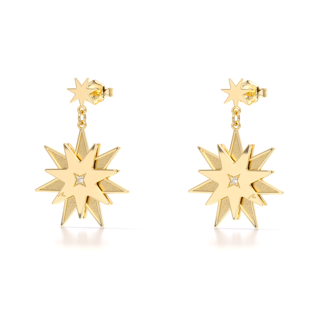 14 KT yellow gold Venus earrings with white and black diamonds