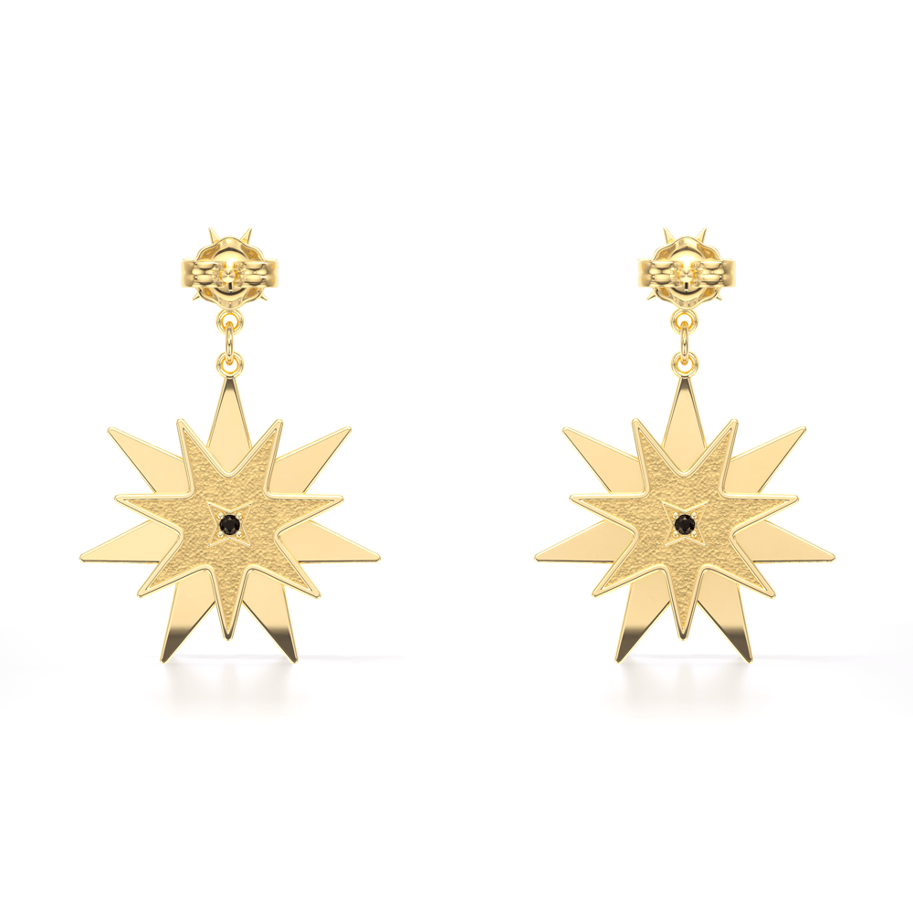 14 KT yellow gold Venus earrings with white and black diamonds