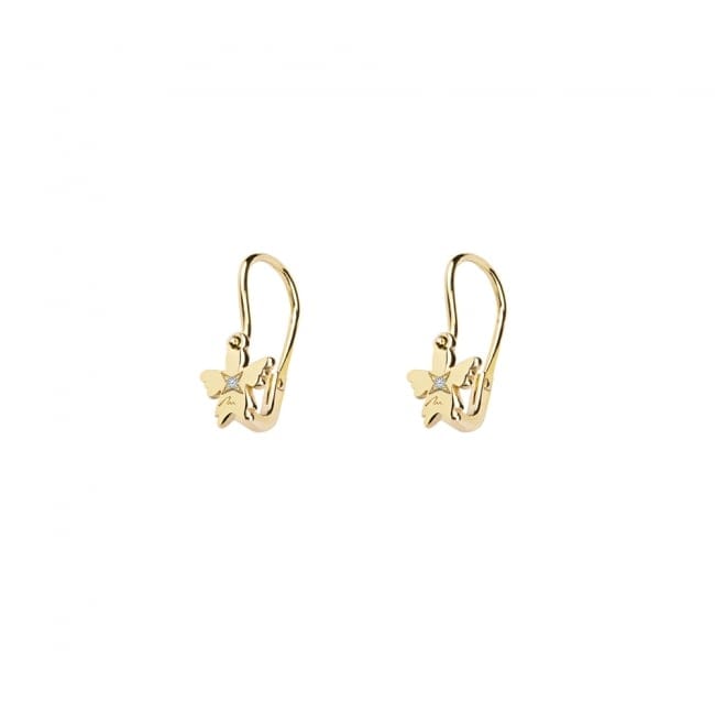 14 KT yellow gold Baby Angel hoop earrings with white diamonds