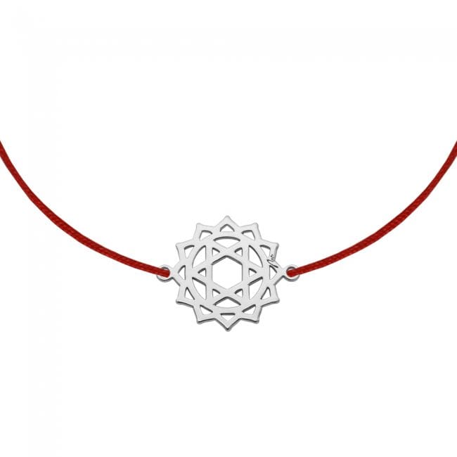 Bratara pe snur Chakra Inimii Anahata, din aur alb 14 KT