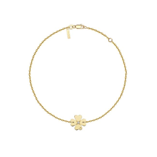 Bratara lant cu pandantiv Trifoi, cu diamant alb, din aur galben 14 KT