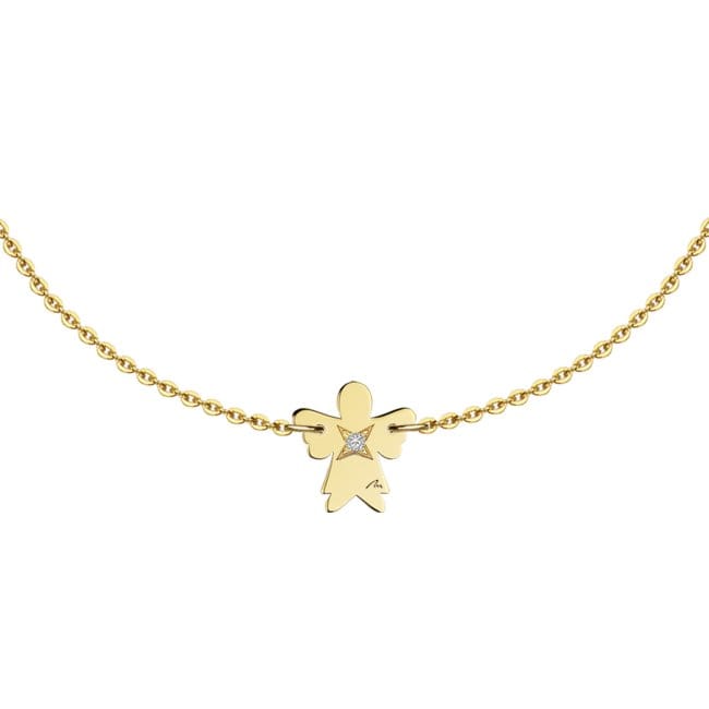 Bratara lant cu pandantiv Inger, cu diamant alb, din aur galben 14 KT