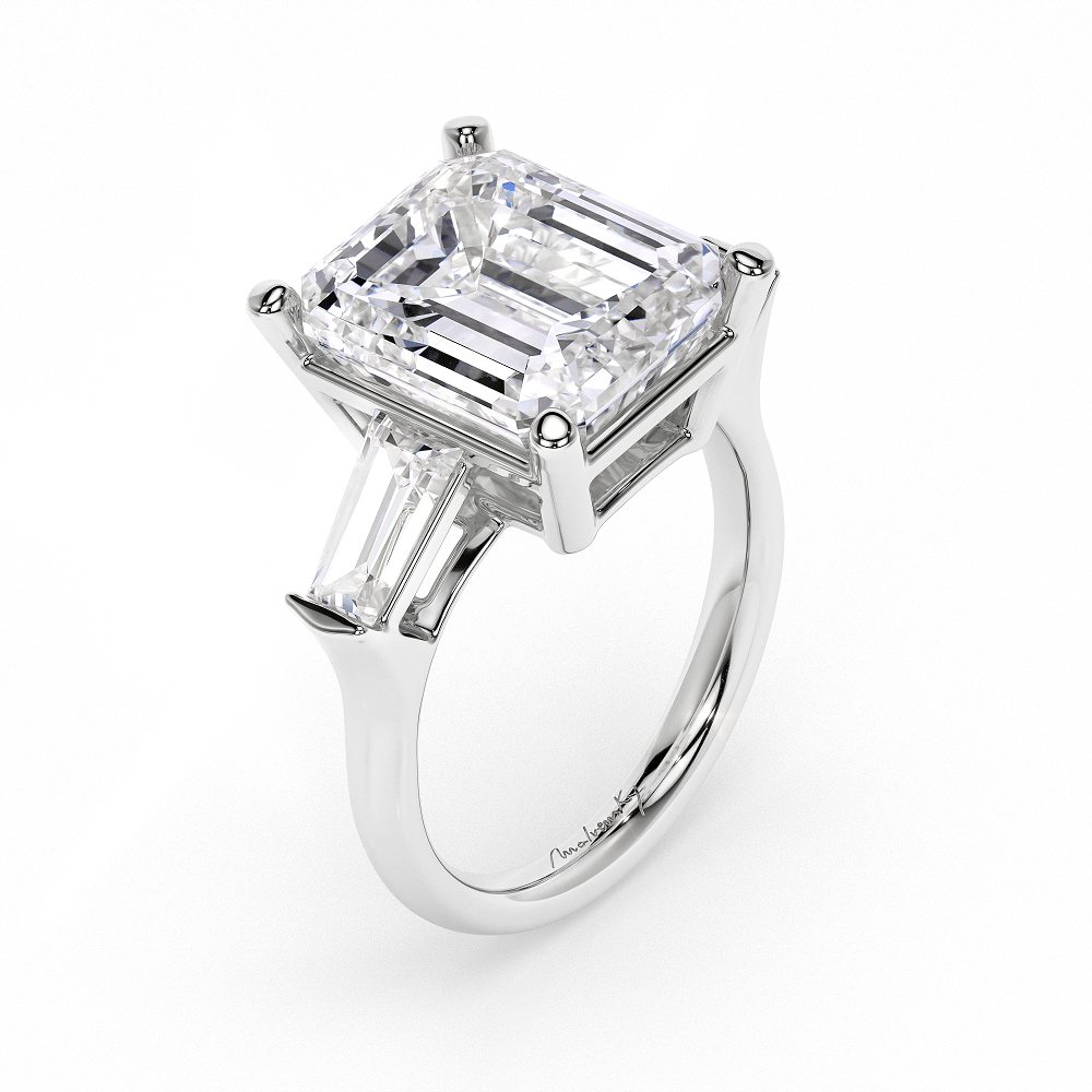 Inel de Logodna Trilogy Aur Alb 18 KT Emerald Cut 5.00 CT