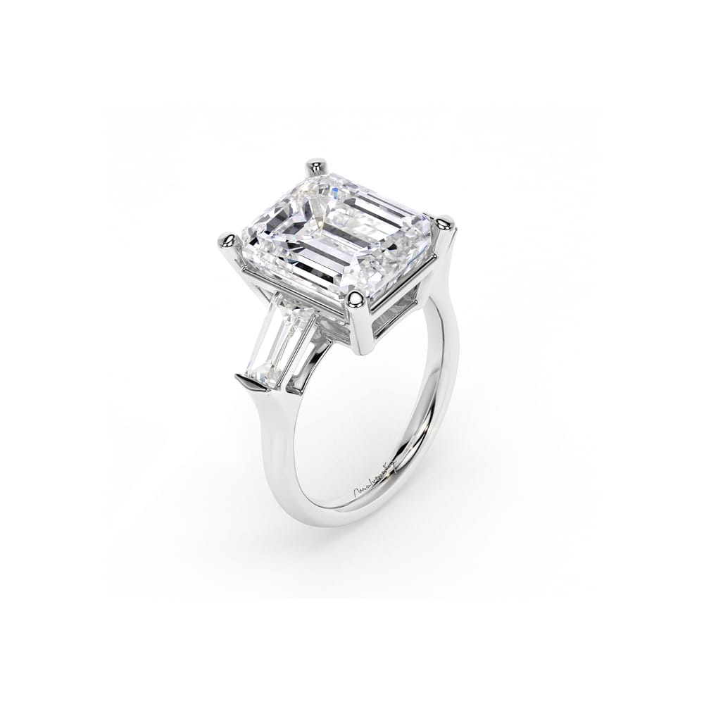Inel de Logodna Trilogy Aur Alb 18 KT Emerald Cut 5.00 CT