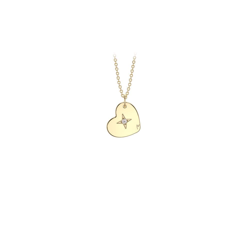 14 KT yellow gold Heart S pendant with white diamond