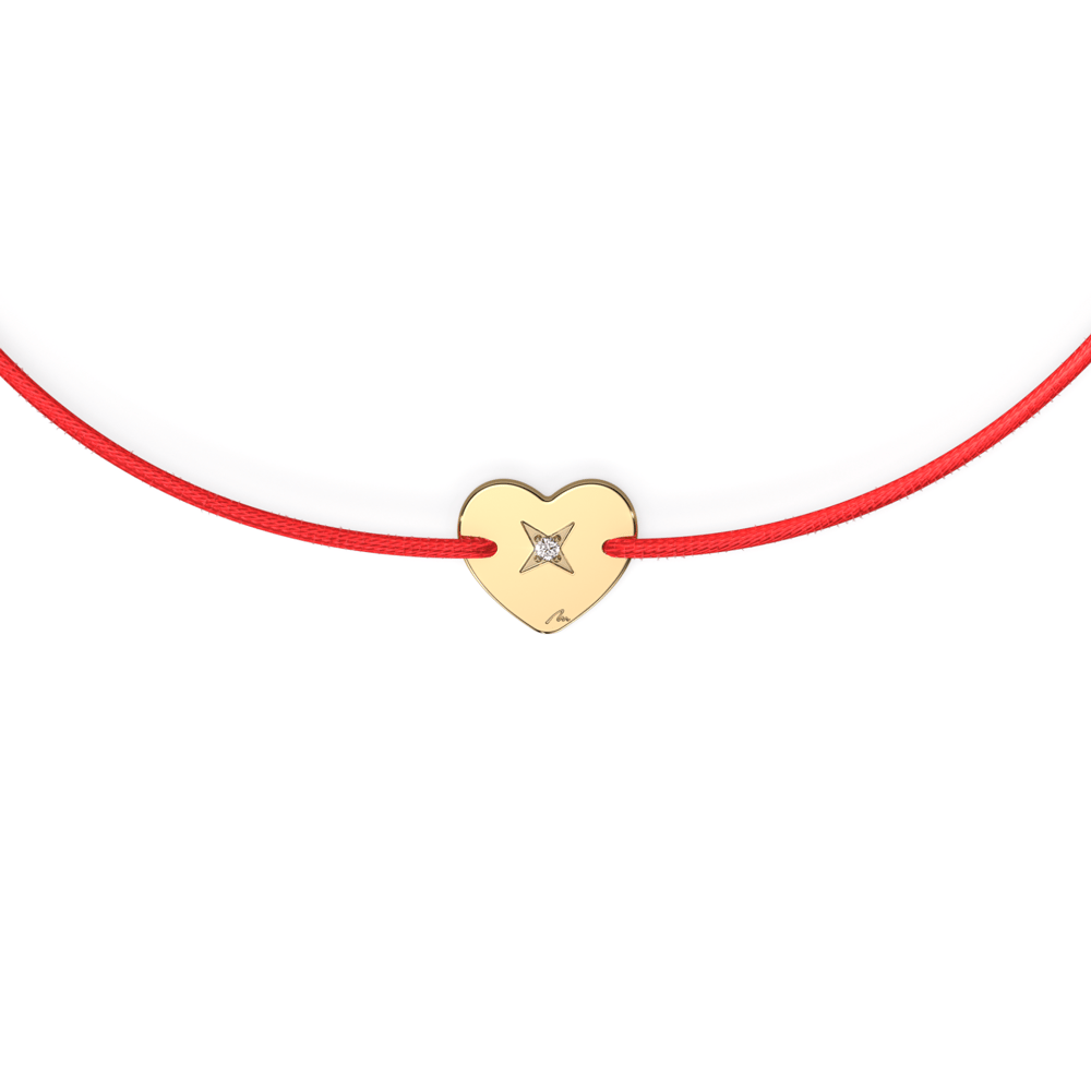 Bratara pe snur Inima, cu diamant alb, din aur galben 14 KT