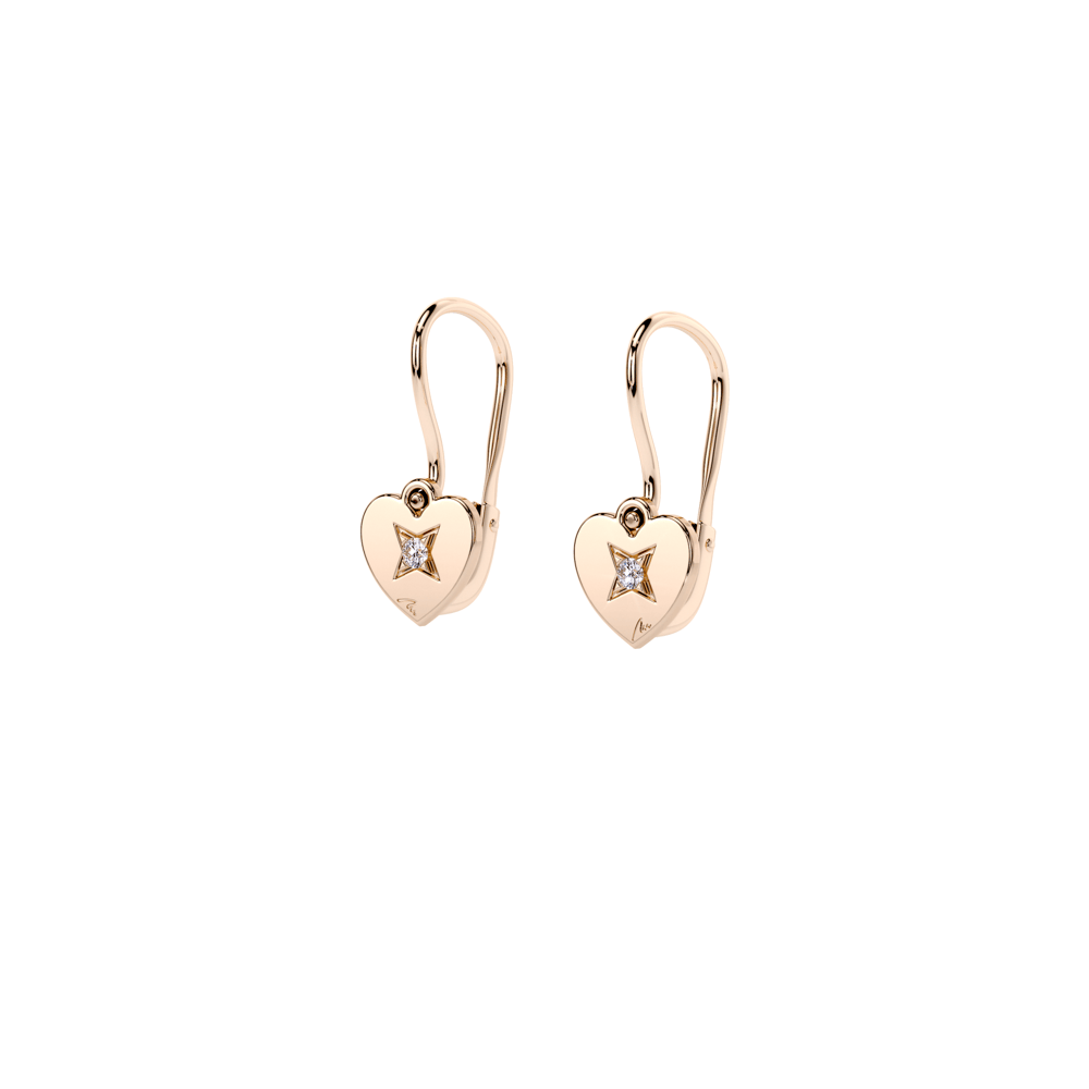 Cercei Baby Inima, cu tortite, cu diamante albe, din aur roz 14 KT