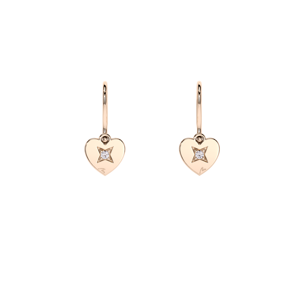 Cercei Baby Inima, cu tortite, cu diamante albe, din aur roz 14 KT