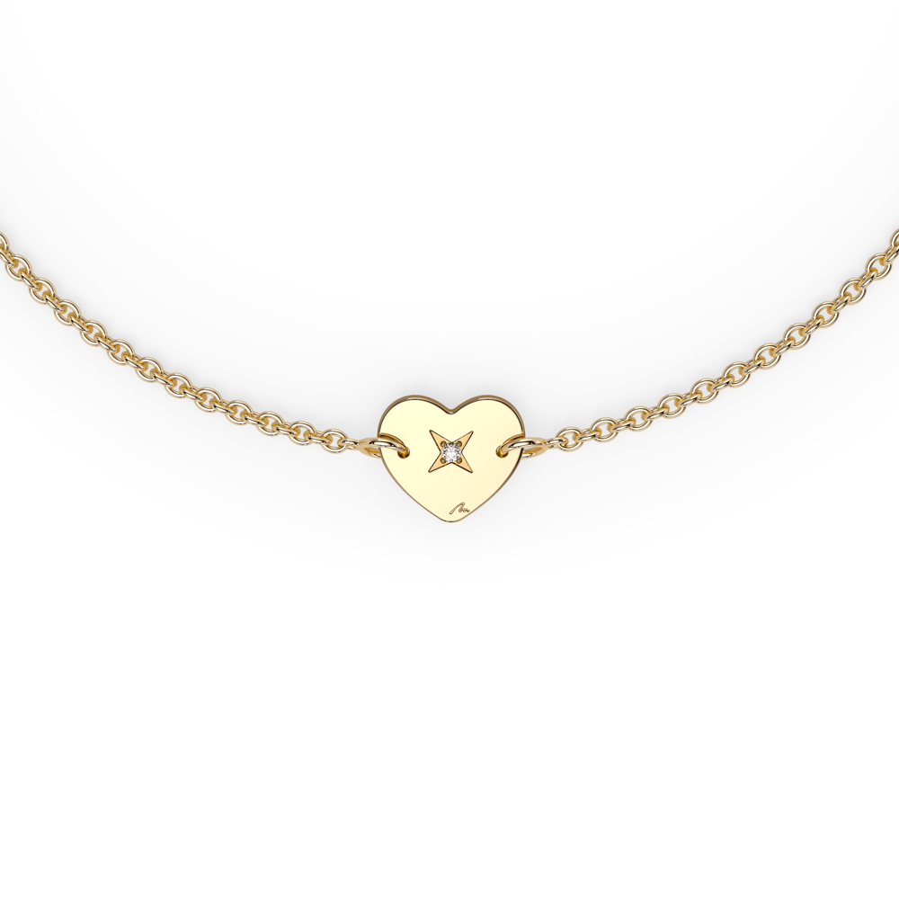 14 KT yellow gold Heart chain bracelet with white diamond