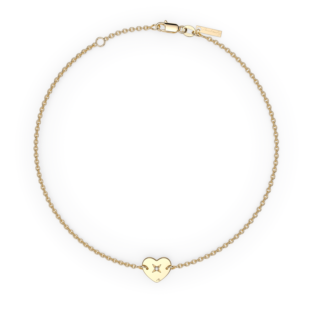 14 KT yellow gold Heart chain bracelet with white diamond