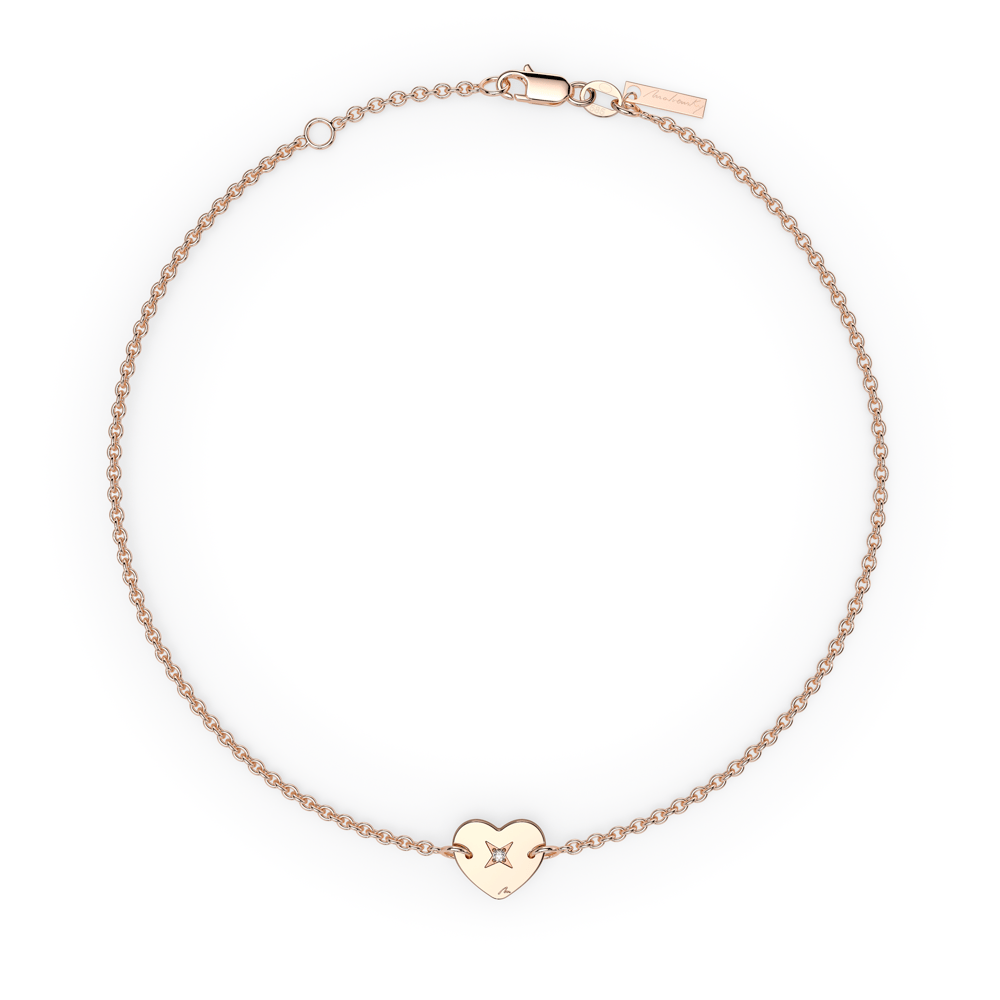 Bratara lant cu pandantiv Inima, cu diamant alb, din aur roz 14 KT