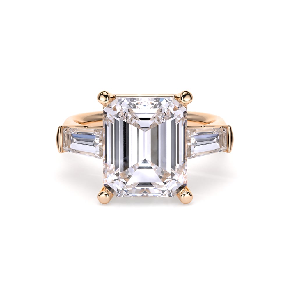 Inel de Logodna Trilogy Aur Roz 18 KT Emerald Cut 5.00 CT