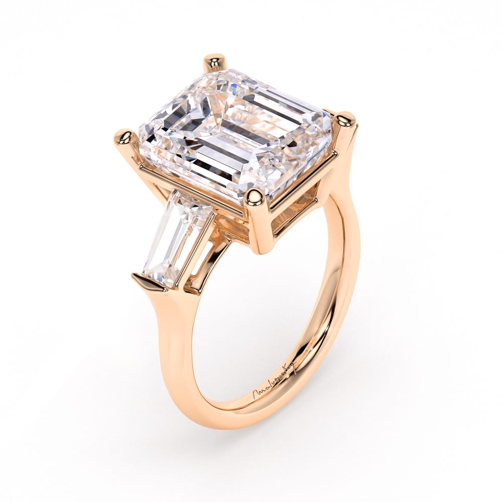 Inel de Logodna Trilogy Aur Roz 18 KT Emerald Cut 5.00 CT