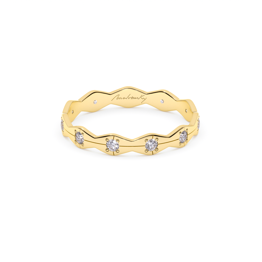 Inel Infinity, subtire, cu diamante albe, din aur galben 14 KT