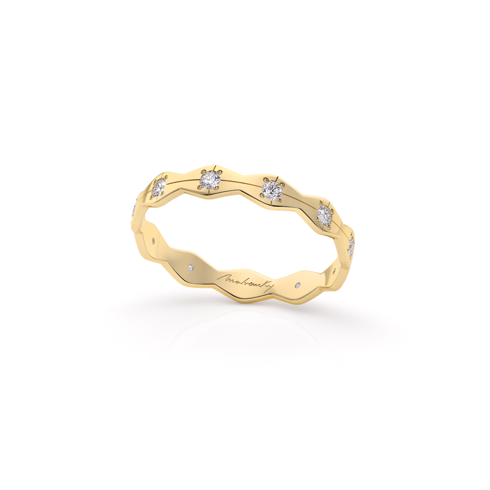 Inel Infinity, subtire, cu diamante albe, din aur galben 14 KT