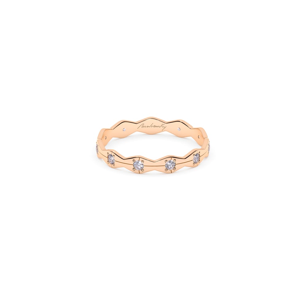 Inel Infinity, subtire, cu diamante albe, din aur roz 14 KT