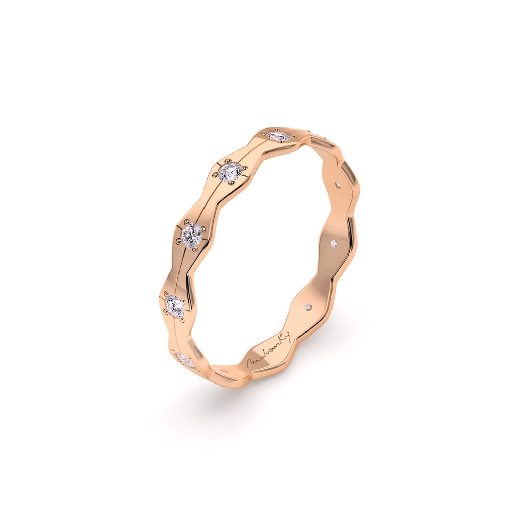 Inel Infinity, subtire, cu diamante albe, din aur roz 14 KT