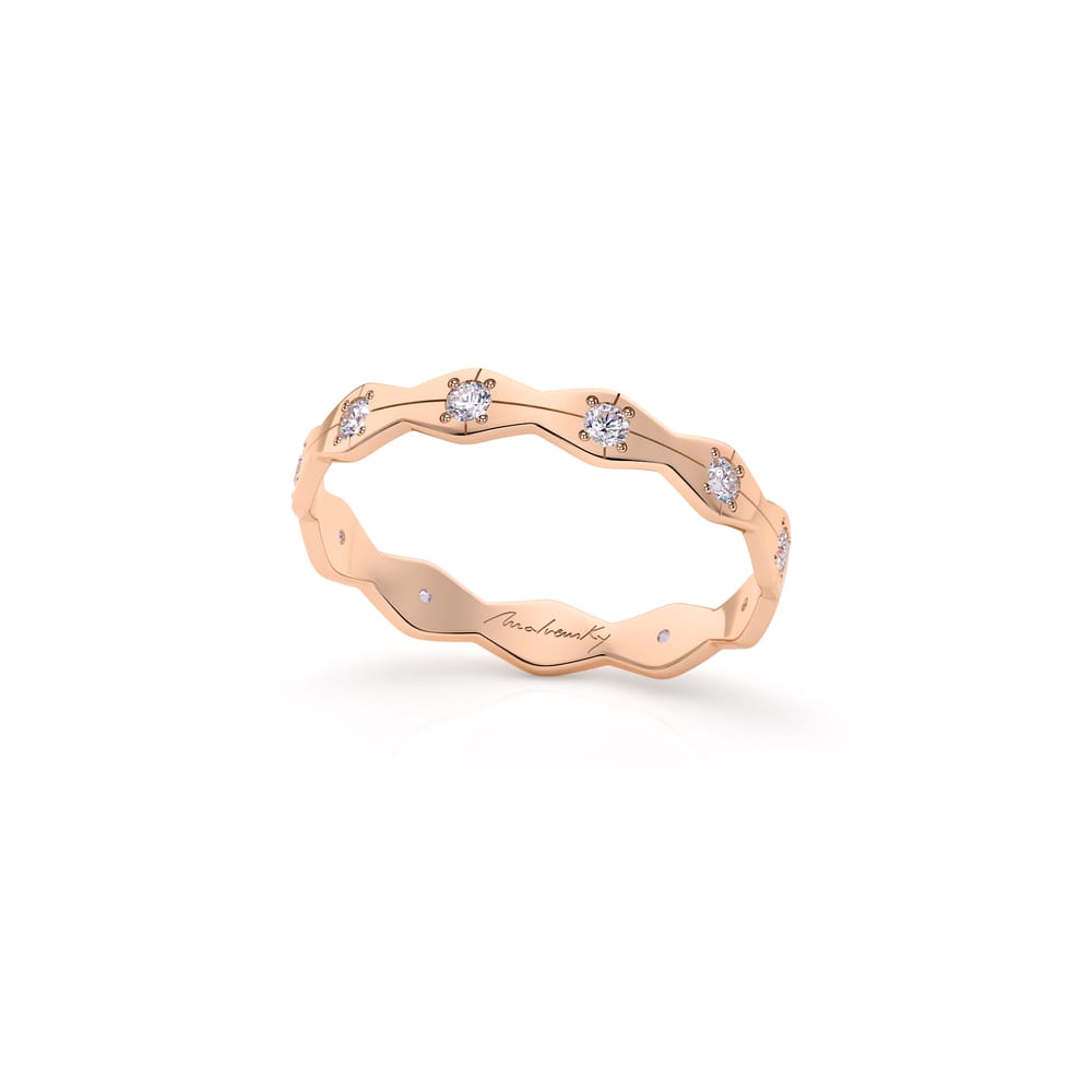 Inel Infinity, subtire, cu diamante albe, din aur roz 14 KT
