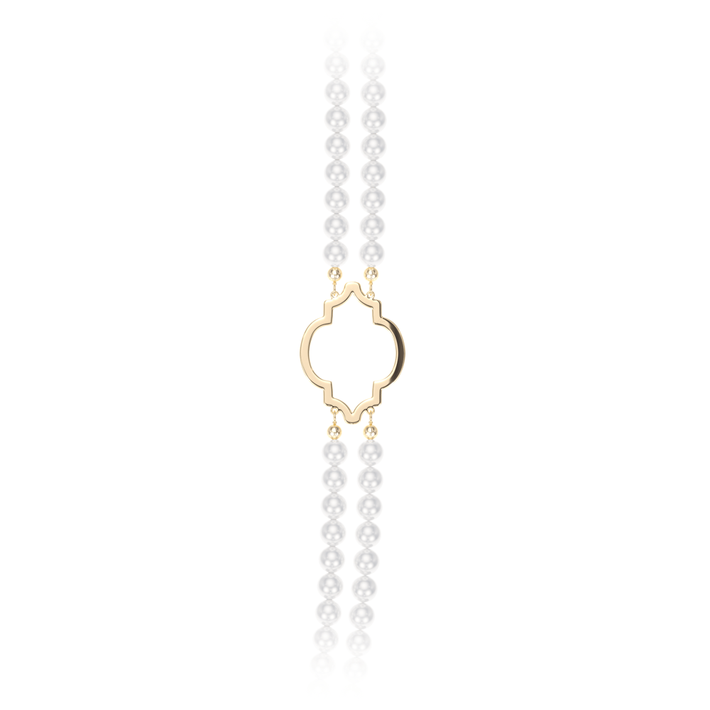 Colier dublu cu perle de 6 mm, din aur galben 14 KT, Amina