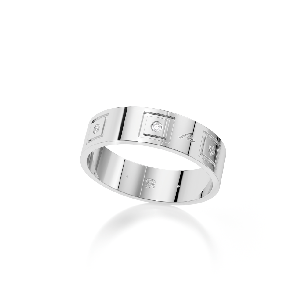 Inel Queen Slim, cu diamante albe, din aur alb 14 KT