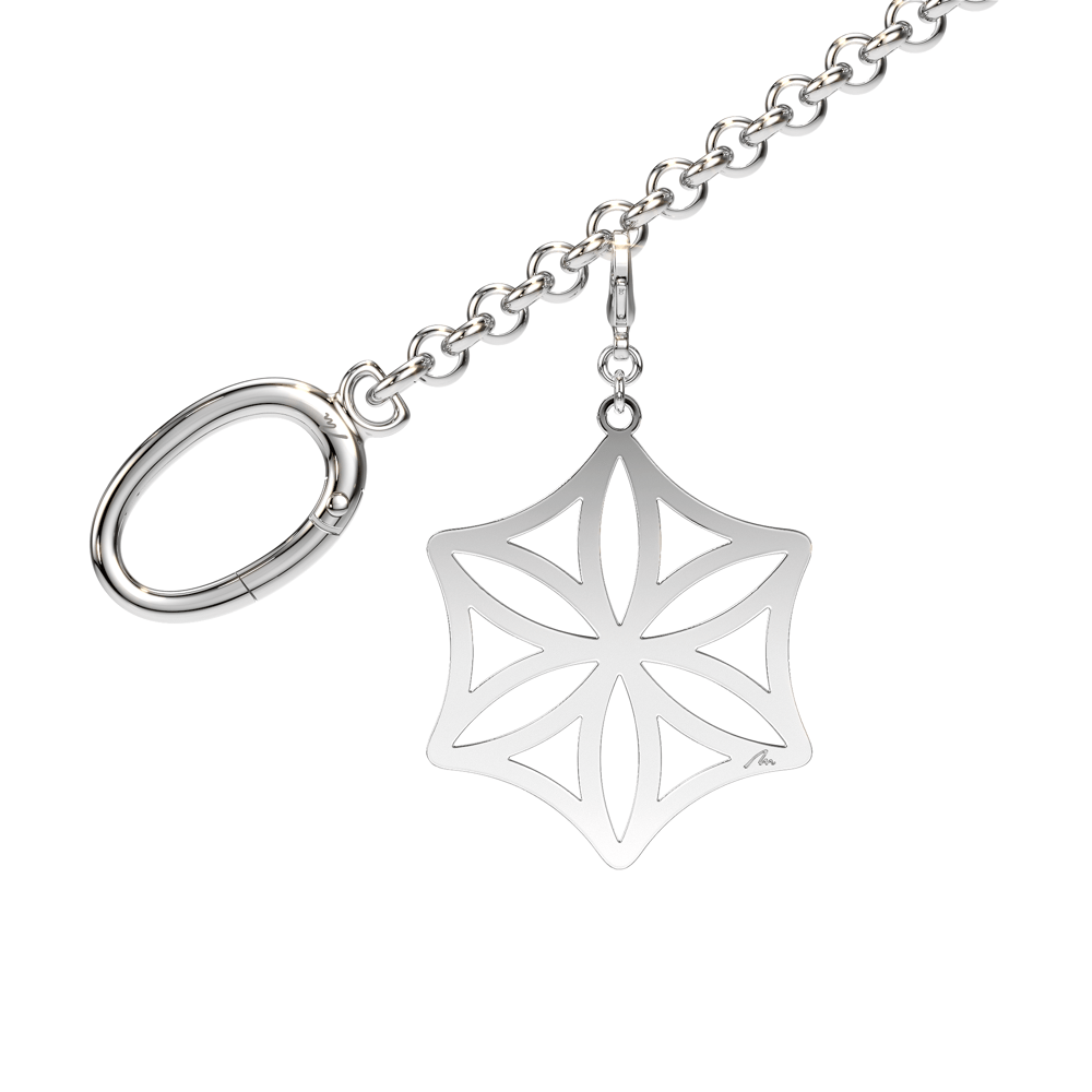 Palladium plated brass Rosette bag charm