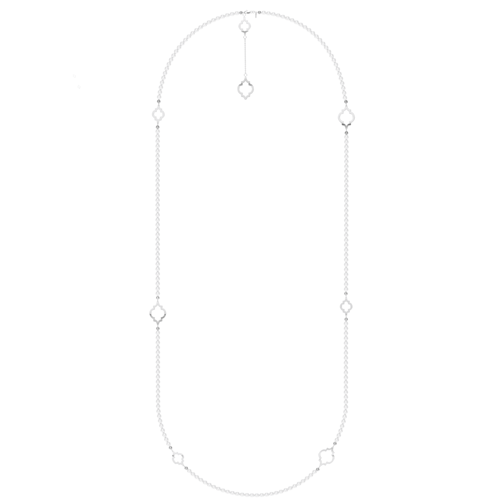 Colier cu perle de 6 mm, din aur alb 14 KT, Amina