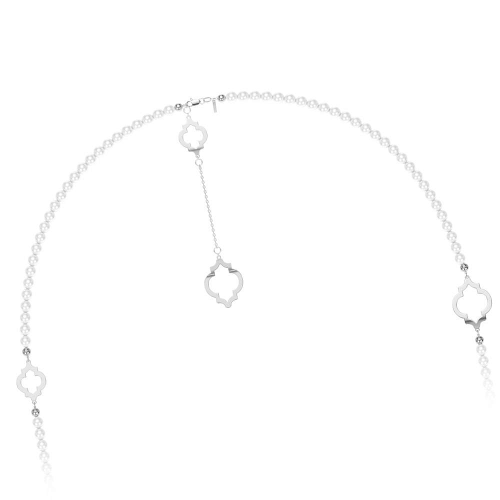 Colier cu perle de 6 mm, din aur alb 14 KT, Amina