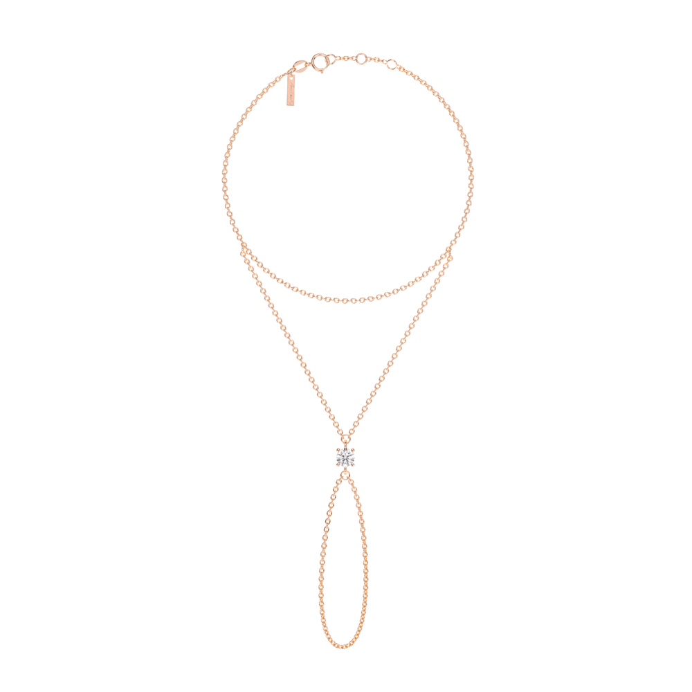 Bratara cu inel, diamant de laborator 0.50 CT, aur roz 14 KT, Solitaire