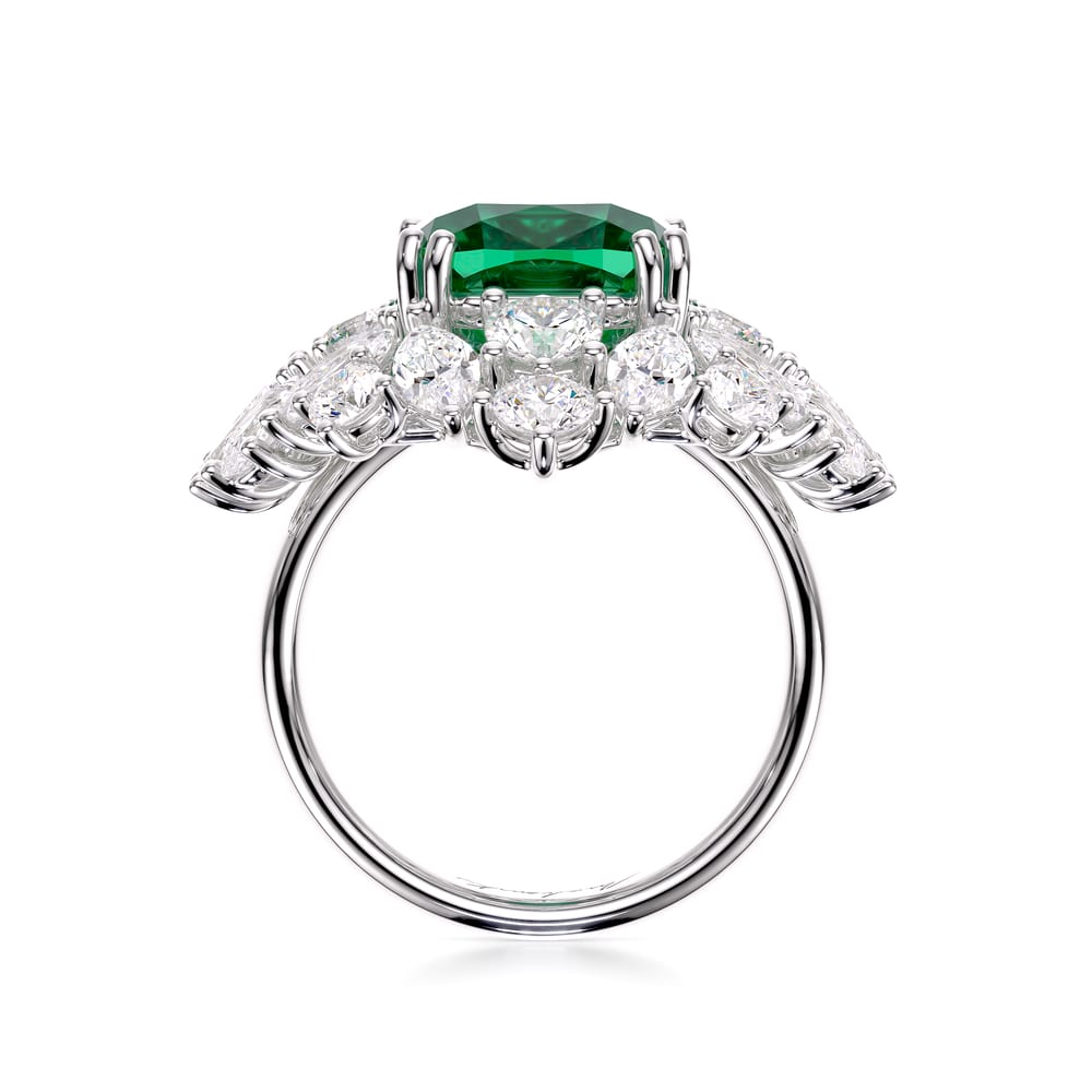 Inel din aur alb 18 KT cu smarald 2.96 CT si diamante naturale 2.42 CT, The Royal Smarald