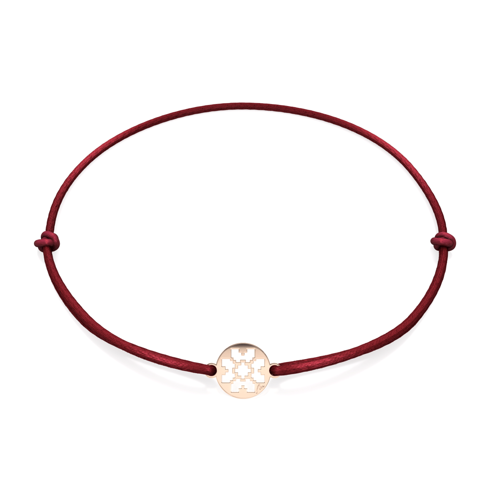 Bratara pe snur Trifoi Traditional in Banut, din aur roz 14 KT