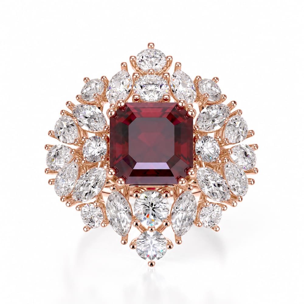 Inel din aur roz 18 KT cu rubin 3.15 CT si diamante de laborator 4.23 CT, The Royal Rubin