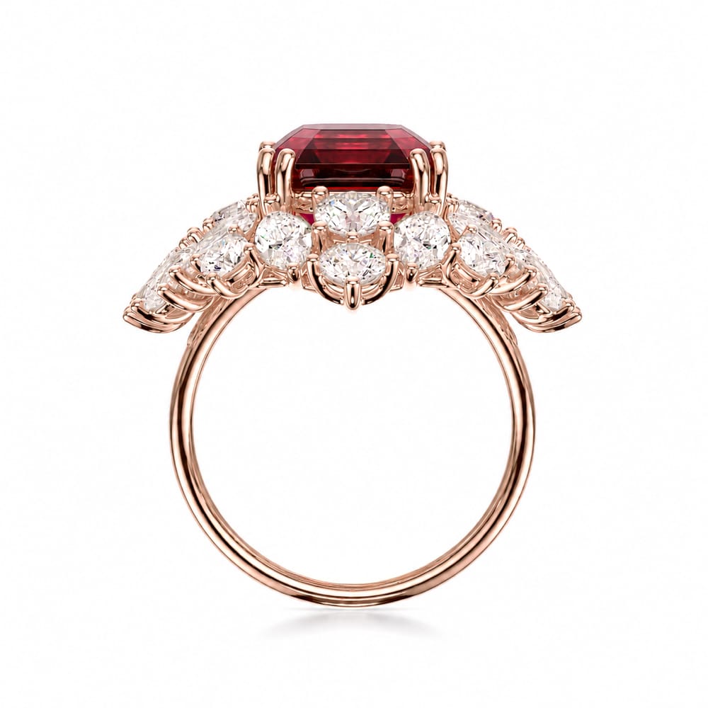 Inel din aur roz 18 KT cu rubin 3.15 CT si diamante de laborator 4.23 CT, The Royal Rubin