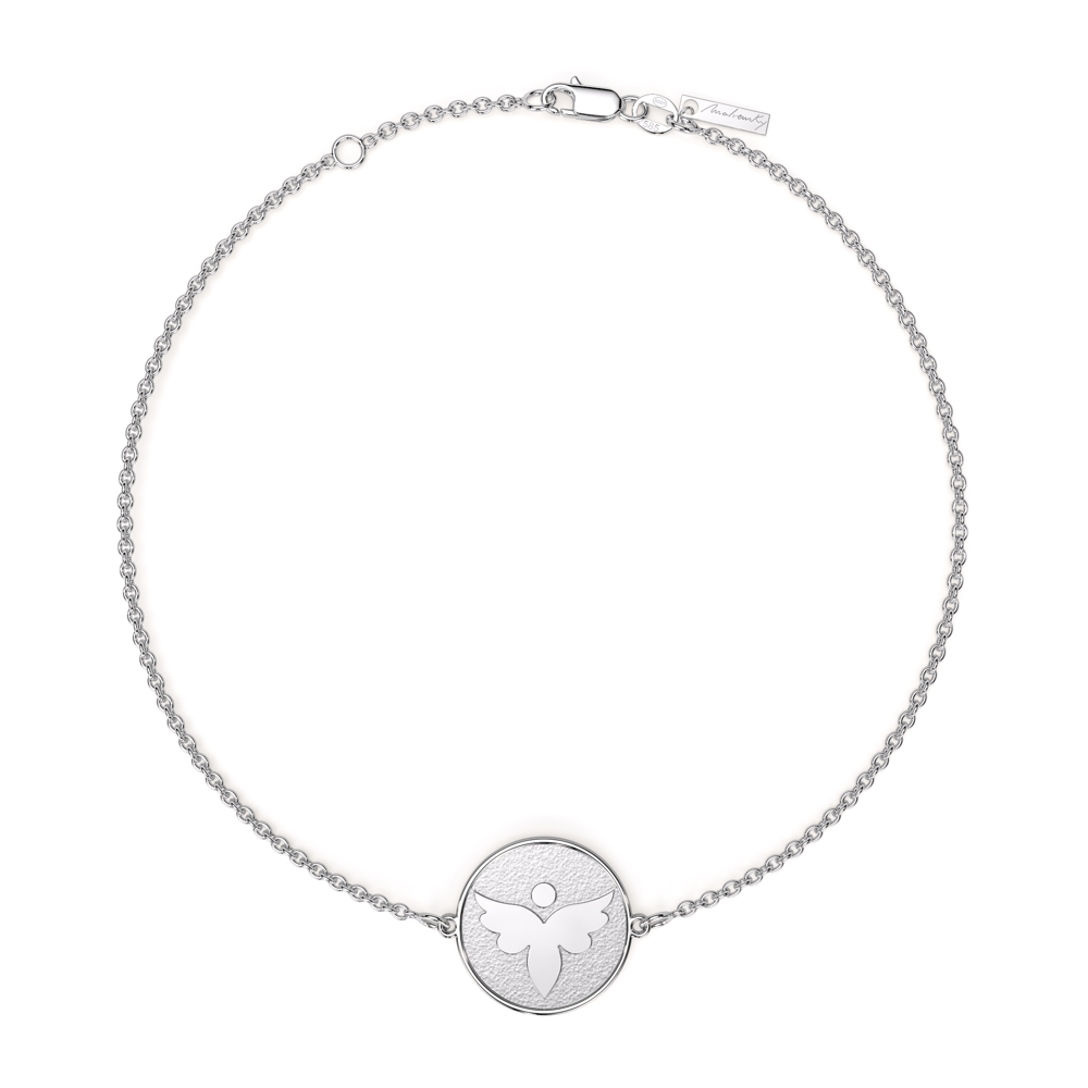 Bratara lant cu Arhanghel Fortunata, din aur alb 14 KT