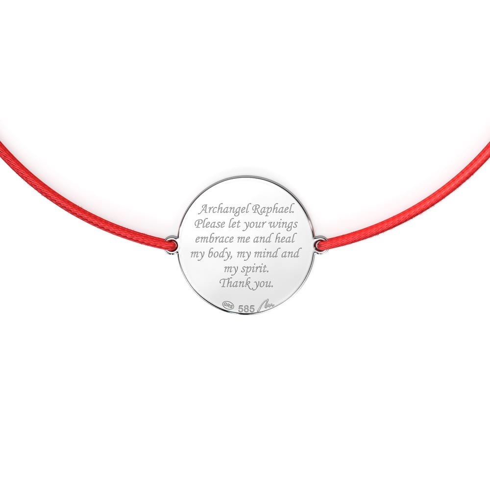 14 KT white gold Archangel Raphael bracelet on string