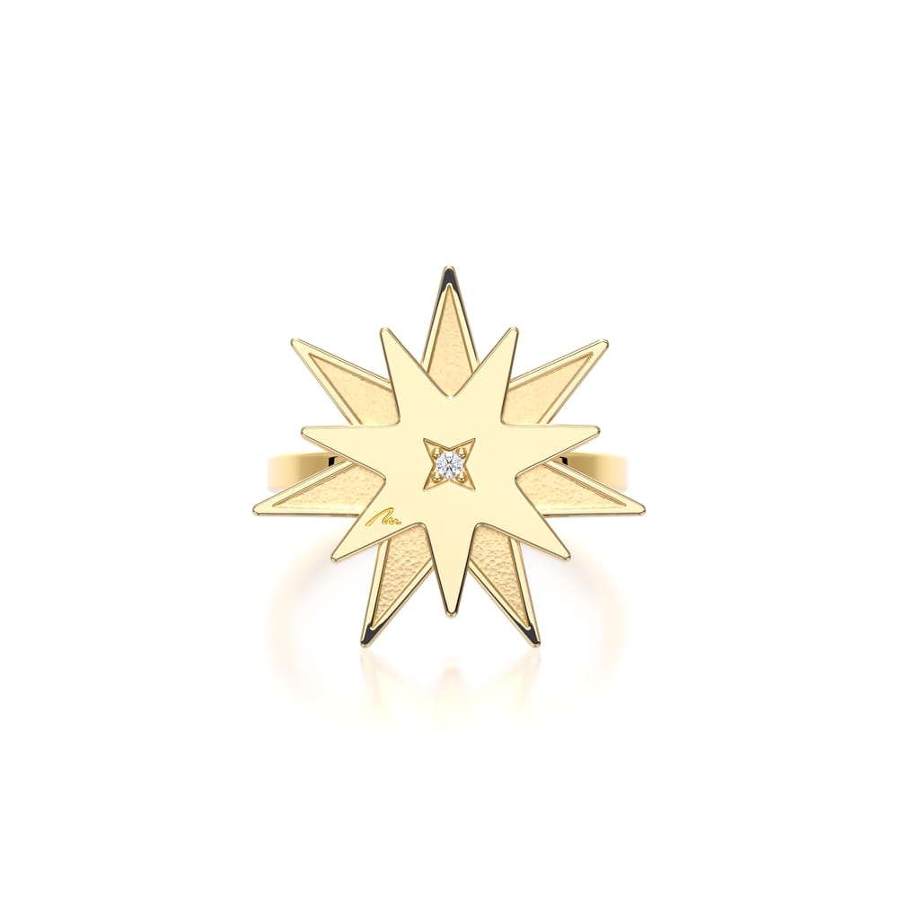 14 KT yellow gold Venus ring with white diamond