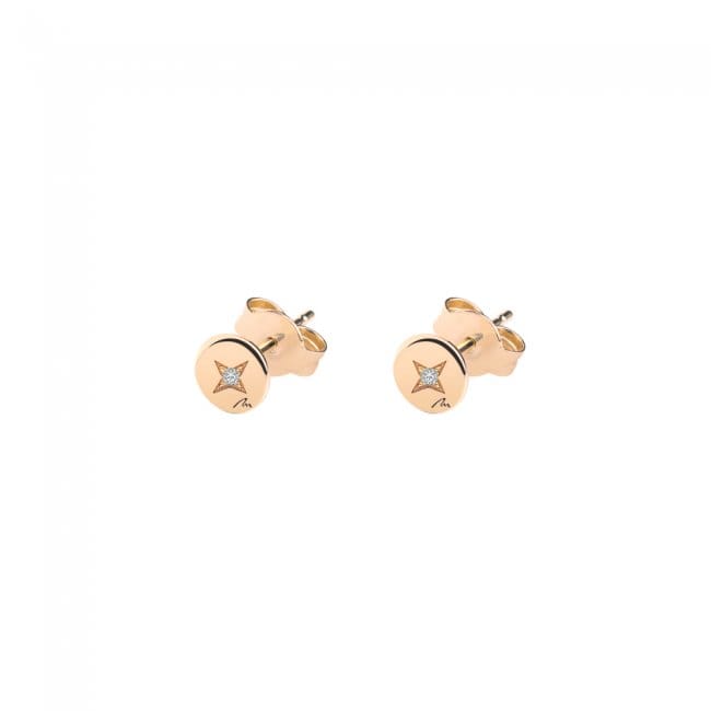 Cercei Banut 7 mm, cu tija, cu diamante albe, din aur roz 14 KT