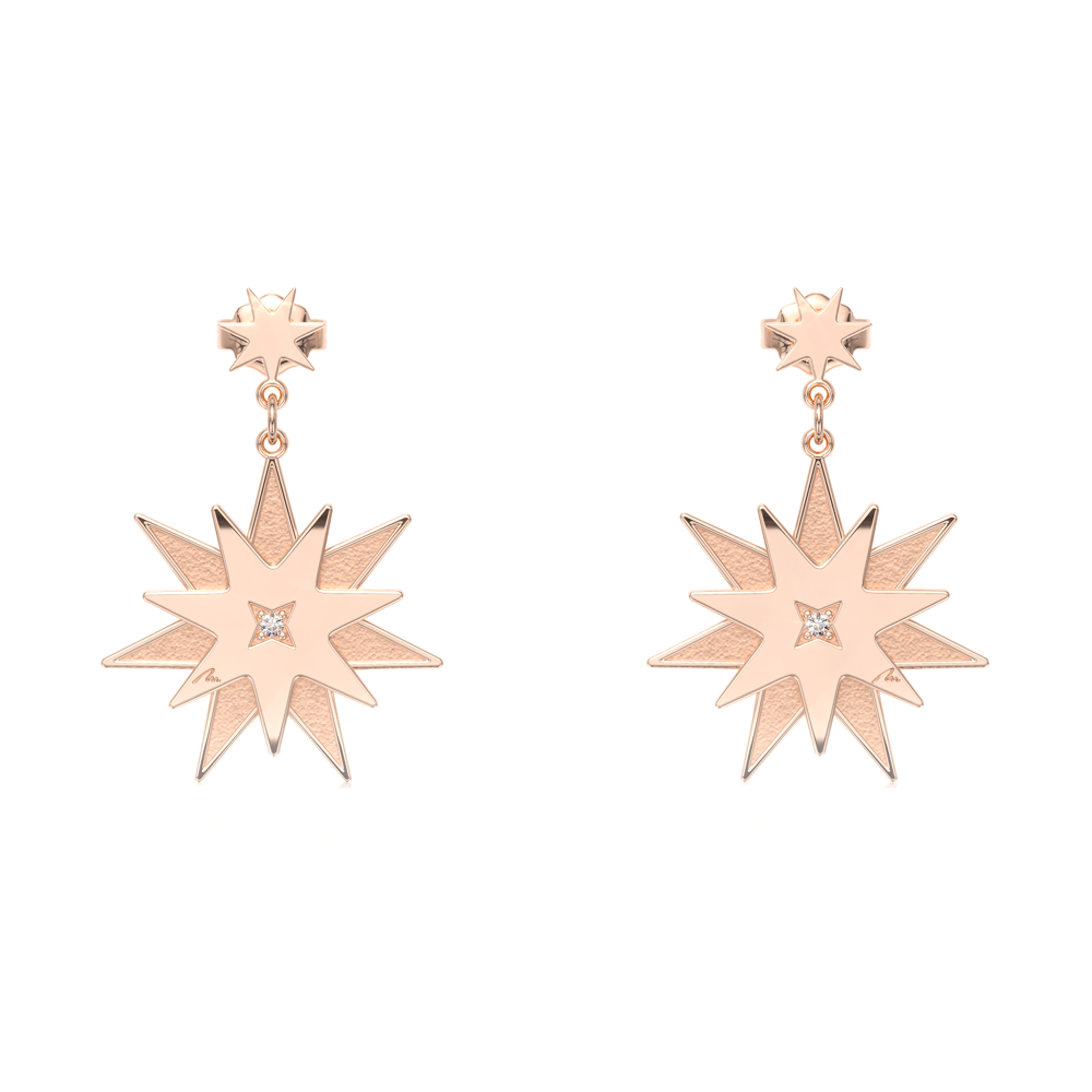 14 KT rose gold Venus earrings with white and black diamonds