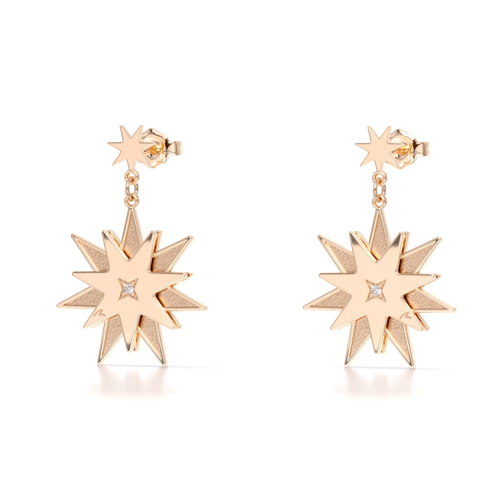 14 KT rose gold Venus earrings with white and black diamonds