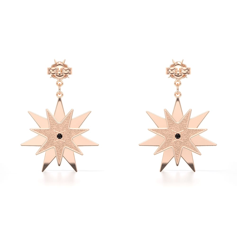 14 KT rose gold Venus earrings with white and black diamonds