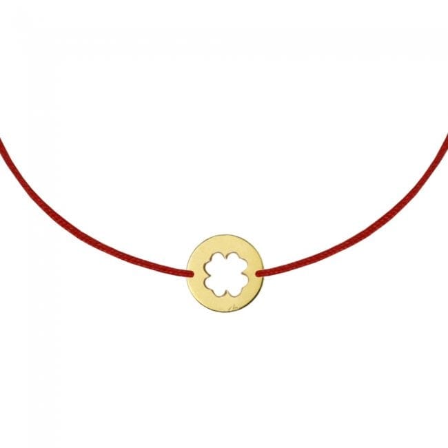 14 KT yellow gold Baby Clover bracelet on string