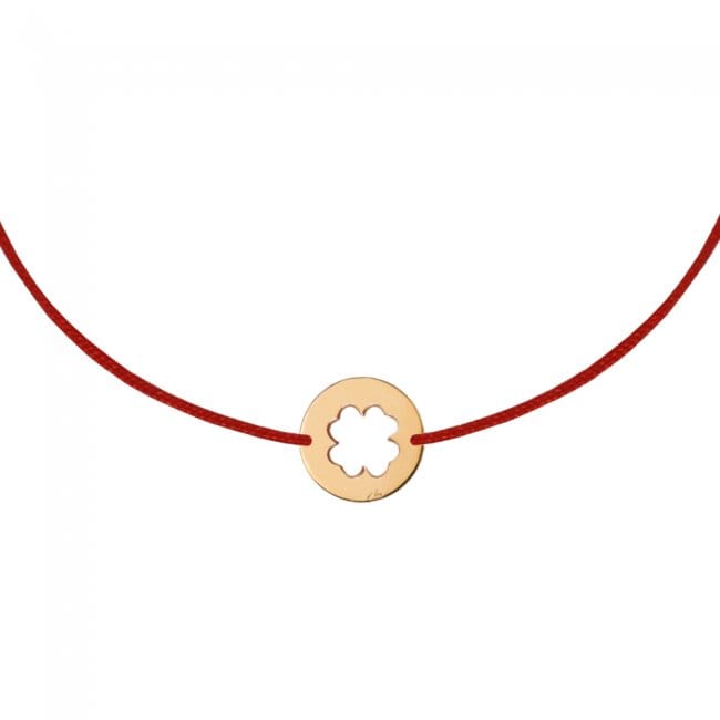 14 KT rose gold Baby Clover bracelet on string
