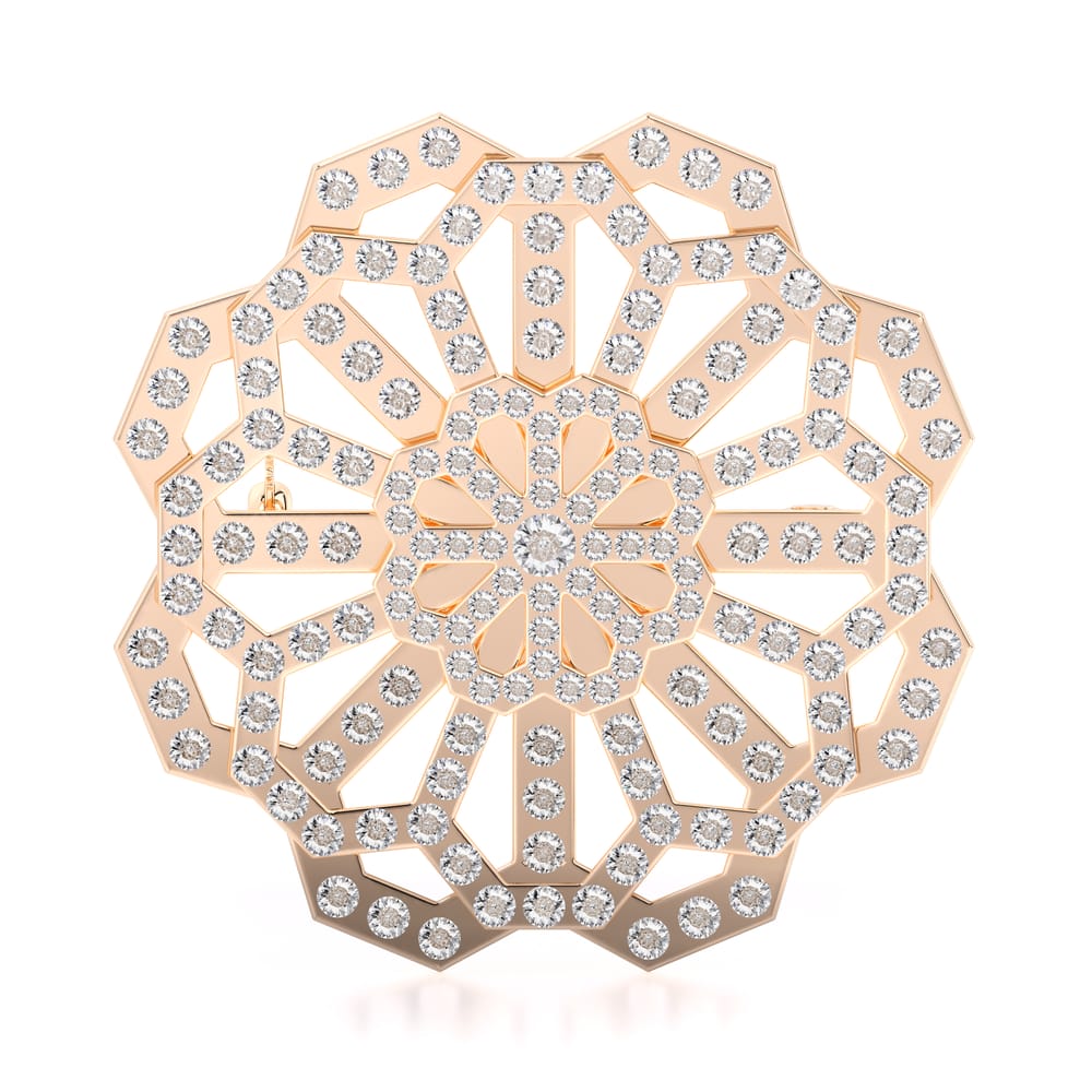 Brosa din alama placata cu aur roz si cristale, Grace Flower