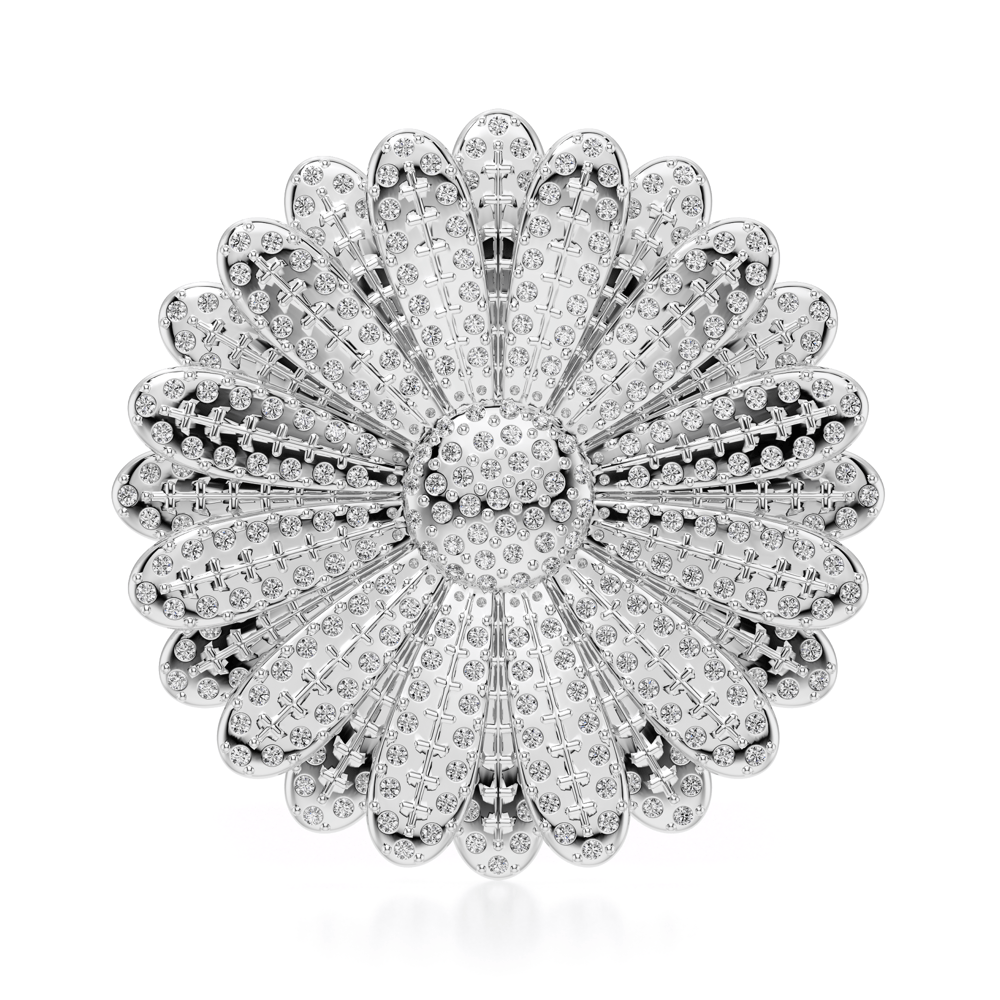 Palladium and crystals plated brass Royal Daisy brooch