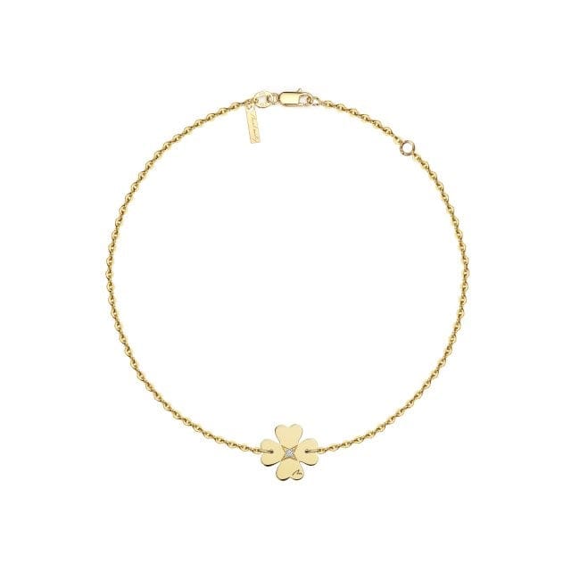 Bratara lant cu pandantiv Trifoi, cu diamant alb, din aur galben 14 KT